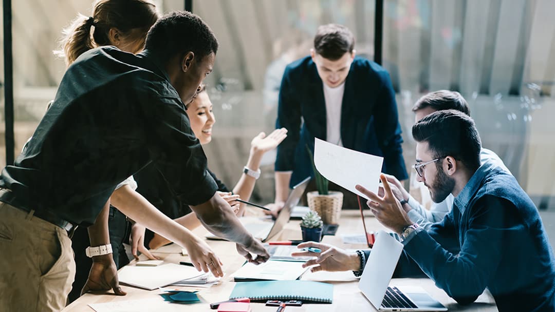 People working in an open office