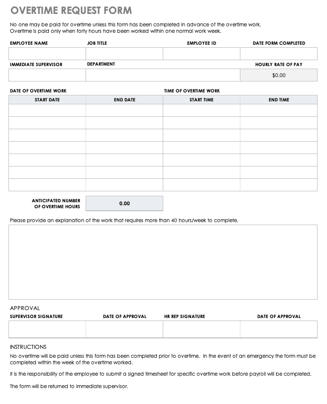 Overtime Request Form Template