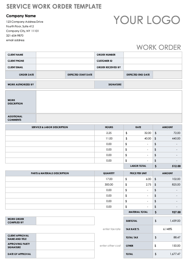 Service Work Order Template