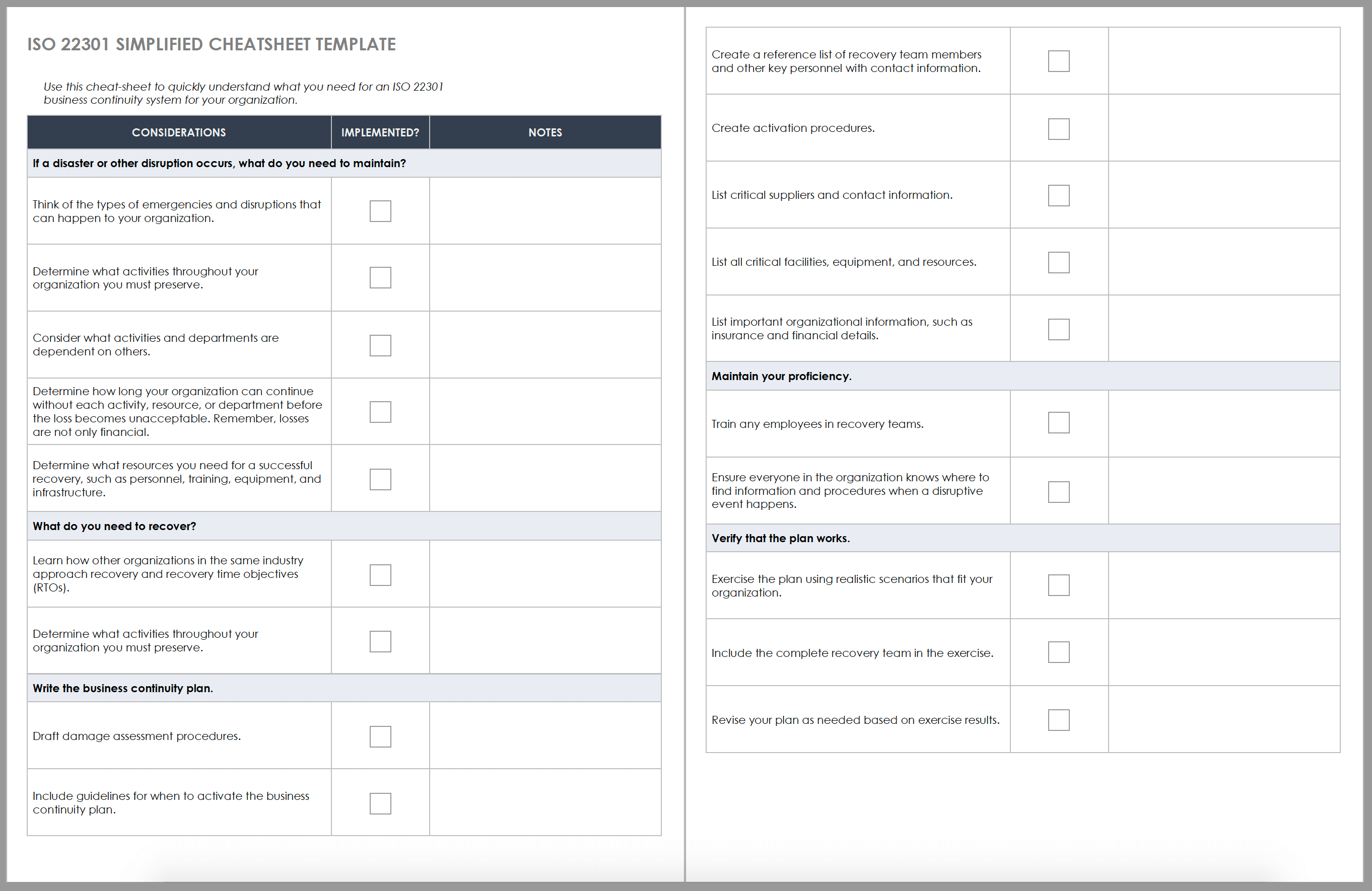 ISO 22301 Simplified Cheatsheet Template