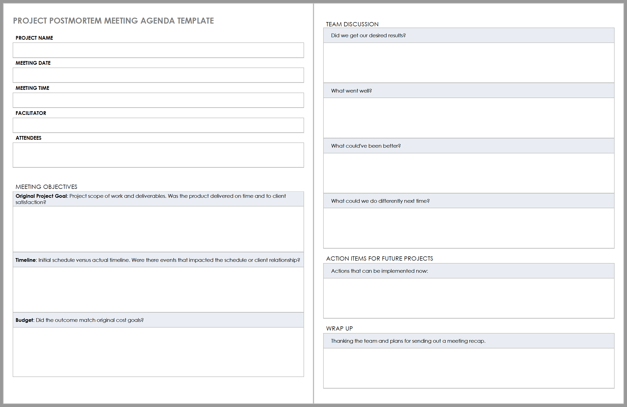 Project Postmortem Meeting Agenda Template