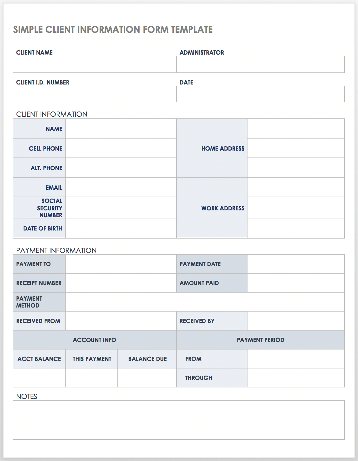 Simple Client Information Form Template