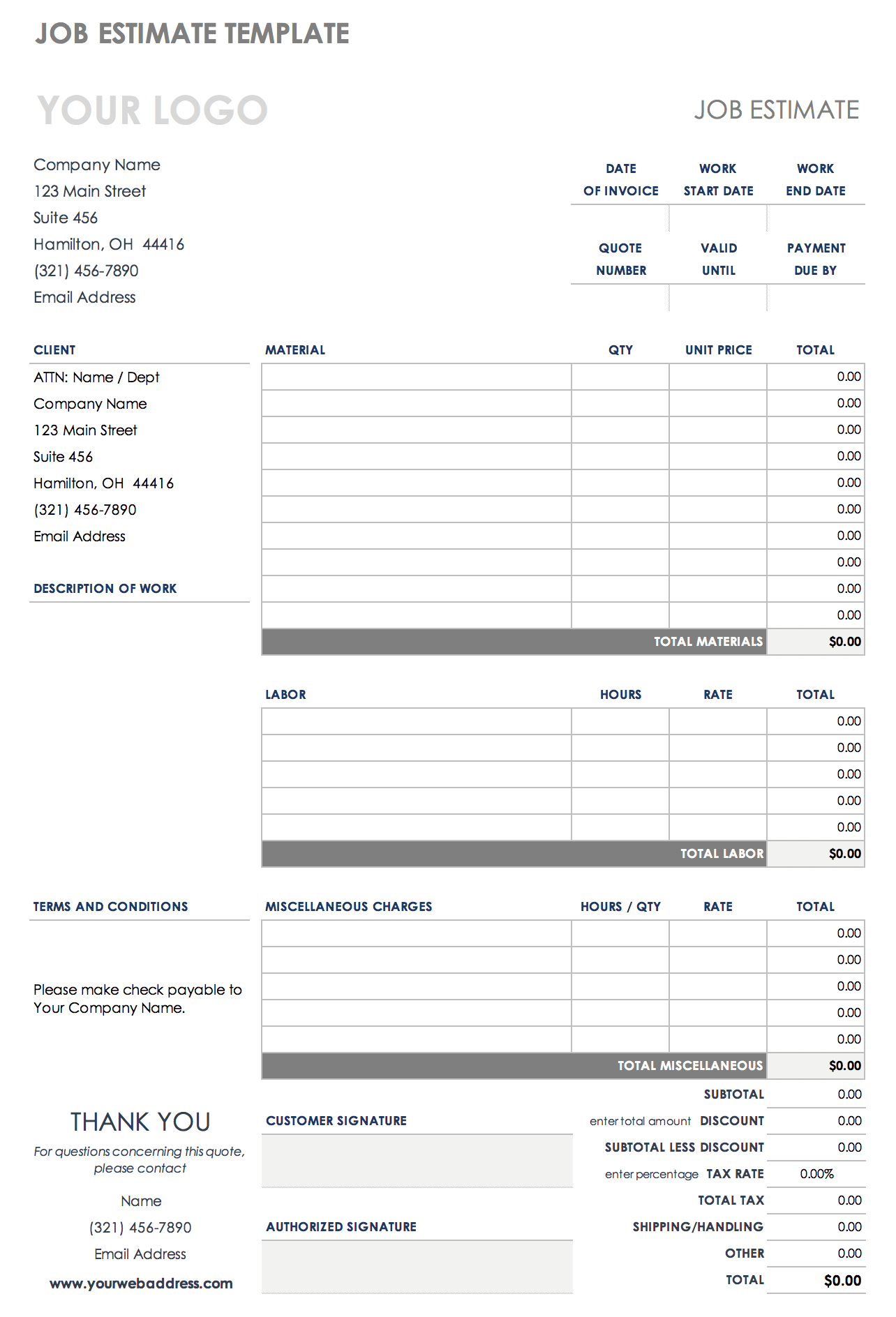 Job Estimate Template