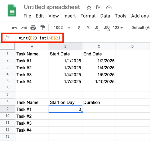 Input Start On Day Formula