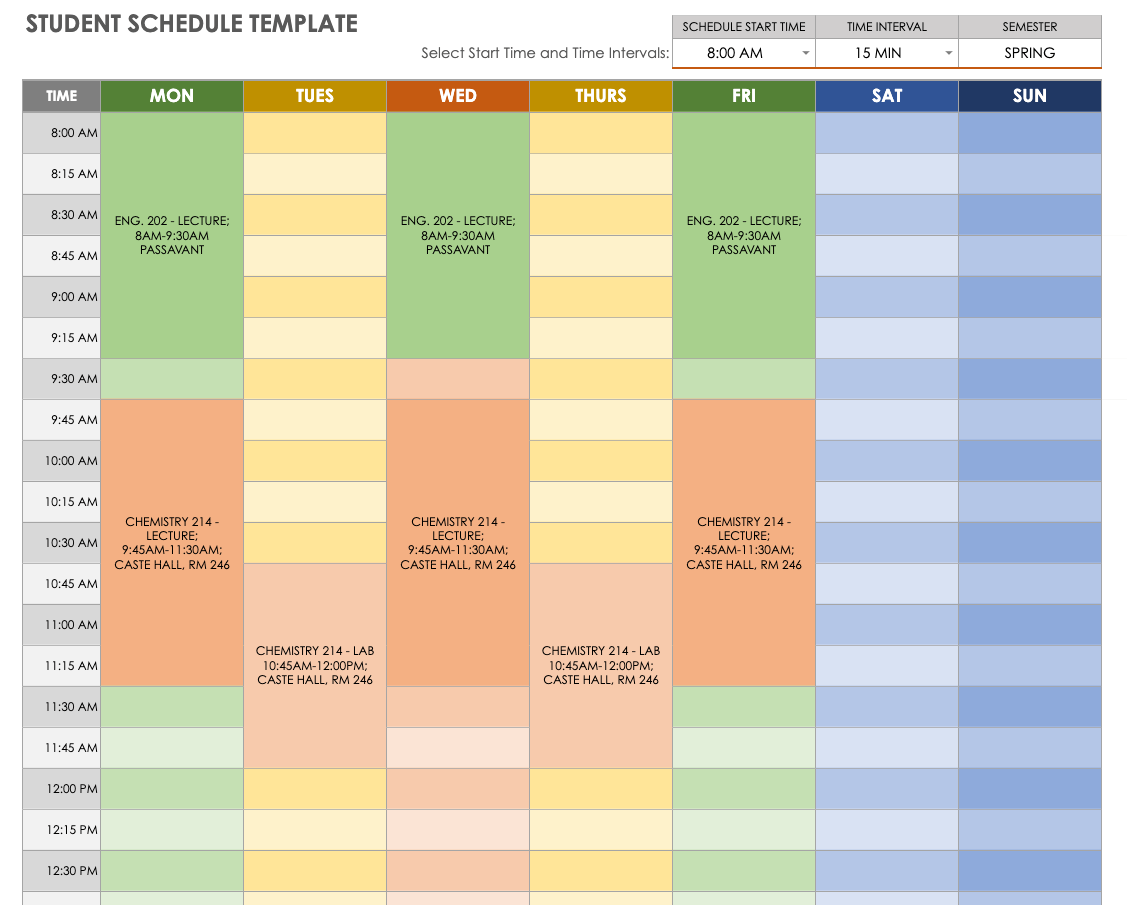 Student Schedule Template