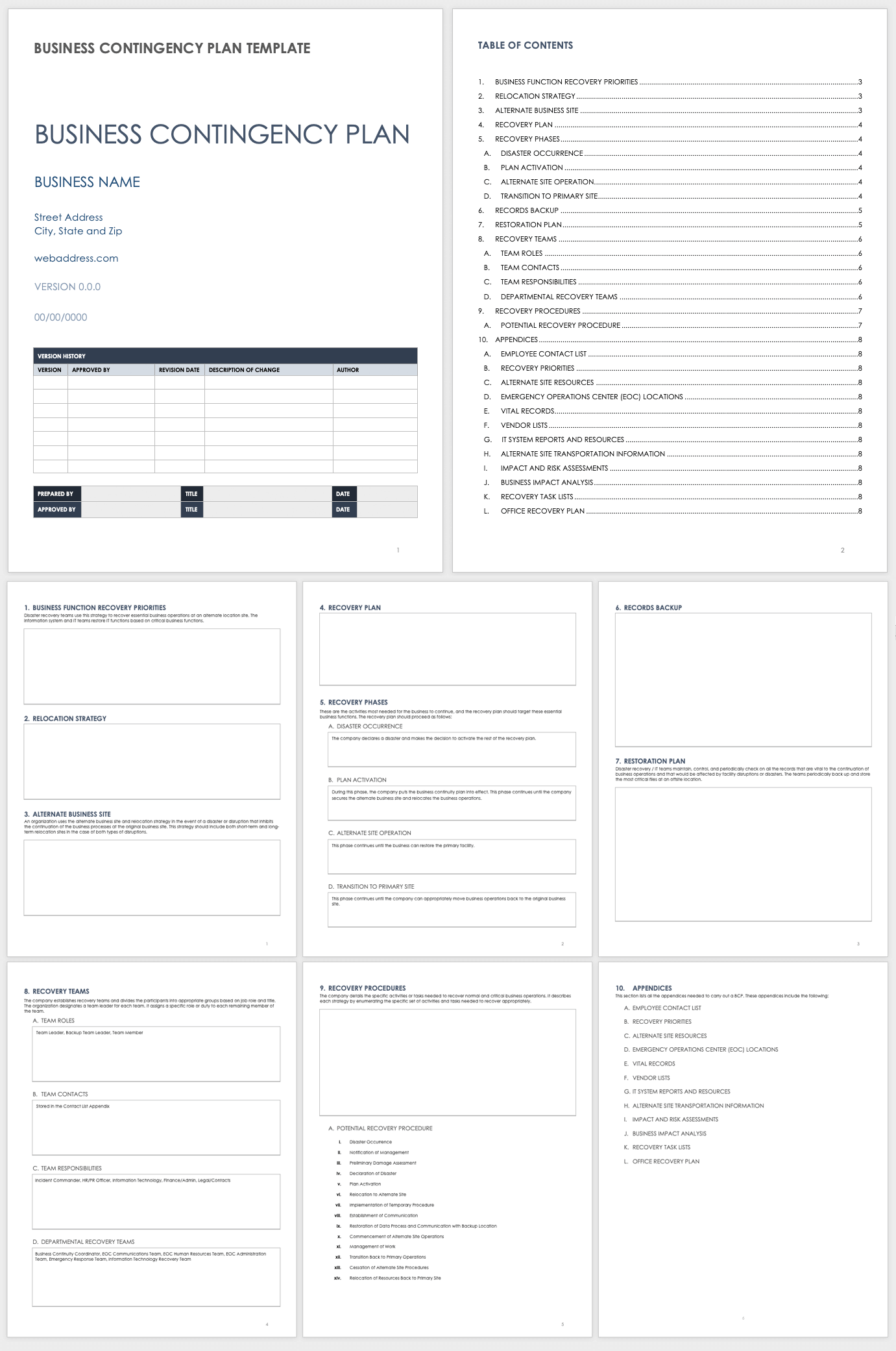 Business Contingency Plan Template