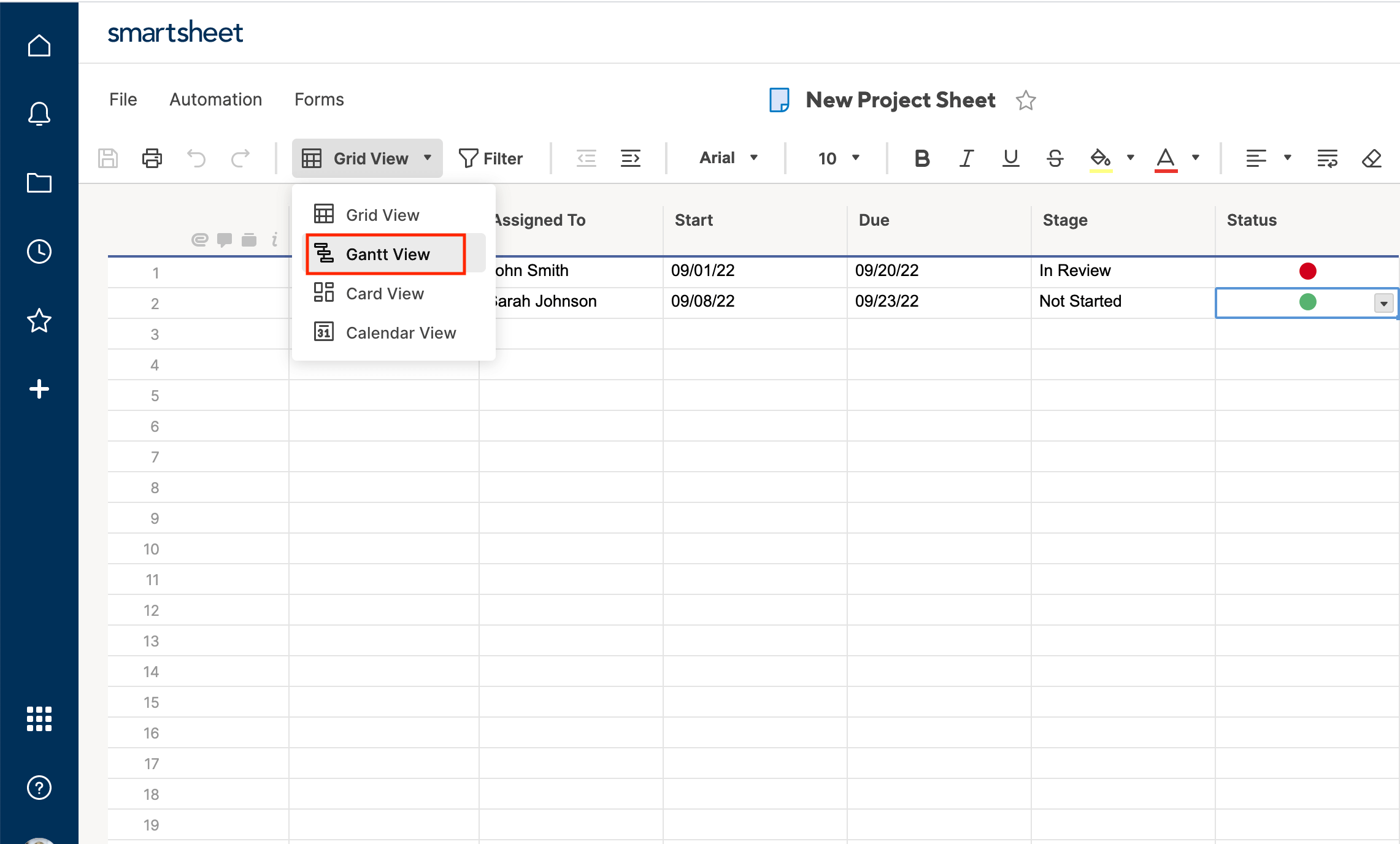 Gantt View Smartsheet