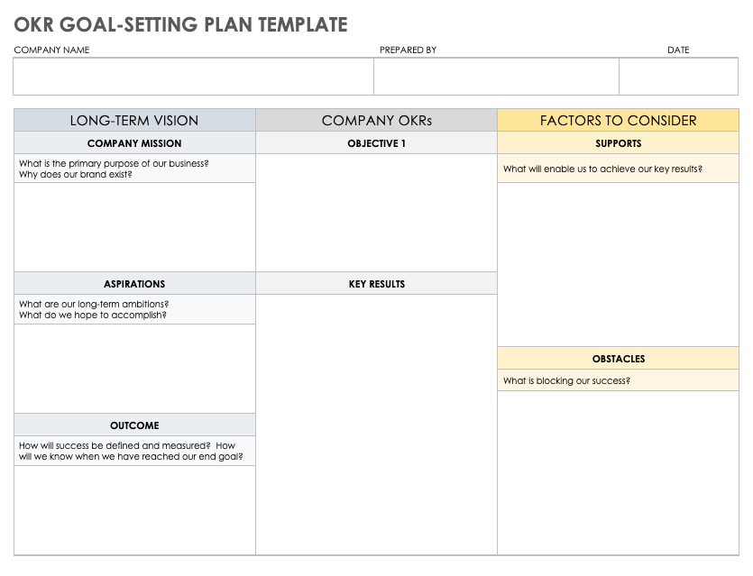 OKR Goal Setting Plan Template