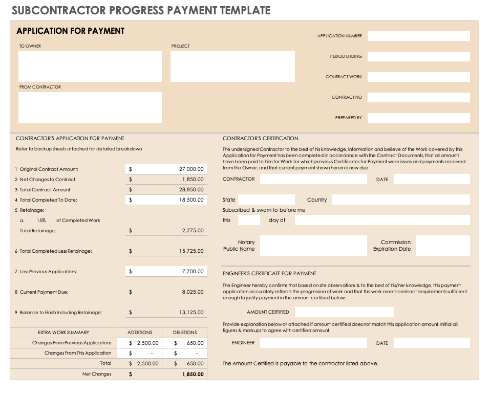 Subcontractor Progress Payment Template