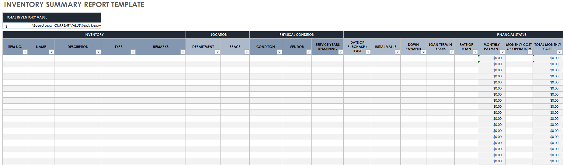 Inventory Summary Report Template