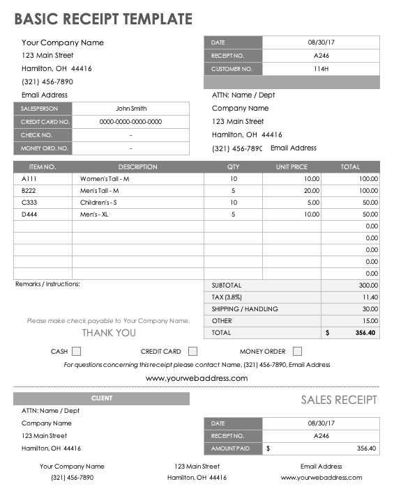 Basic Receipt Template