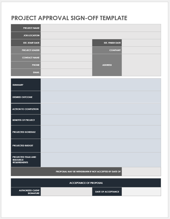 Project Approval Sign-Off Template