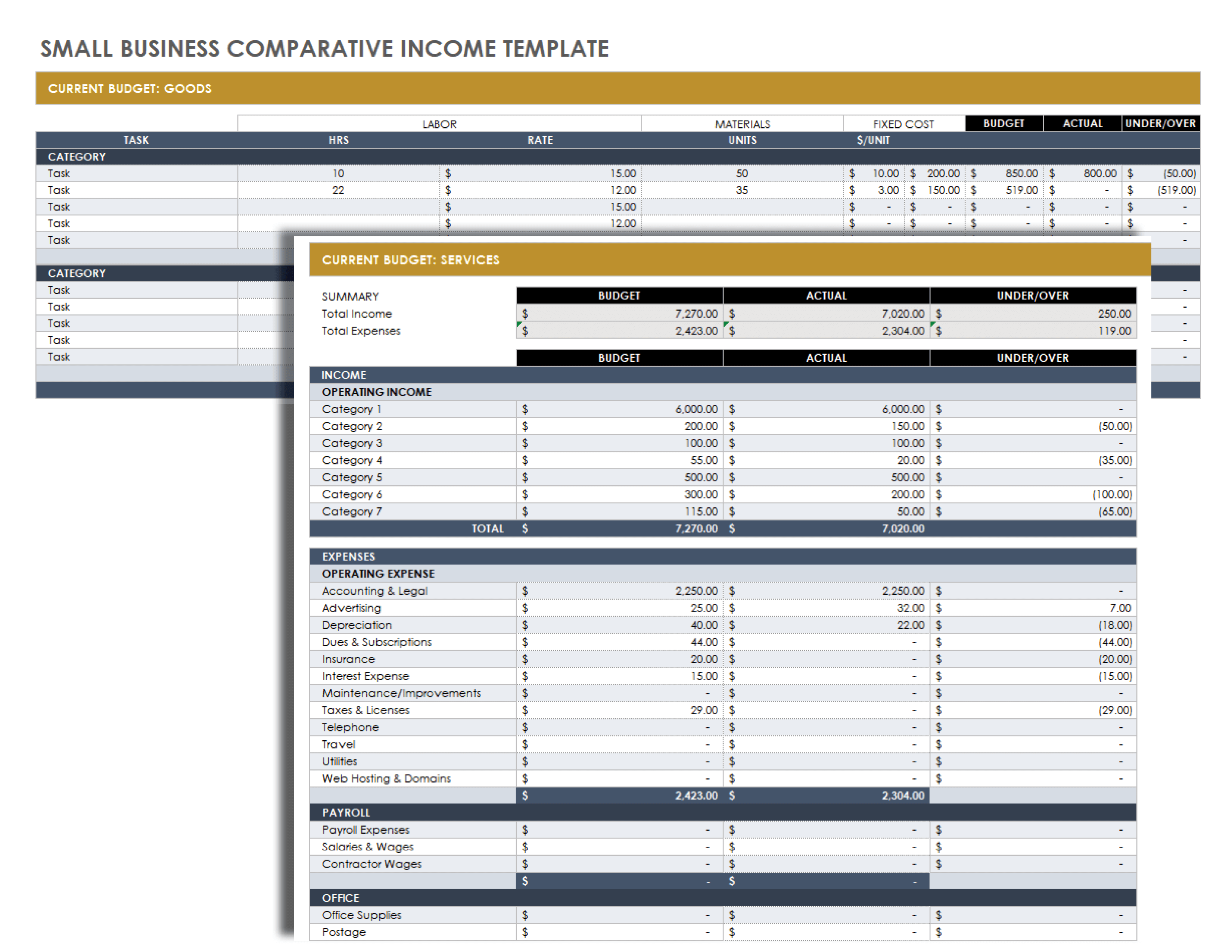 Small Business Comparative Income Template