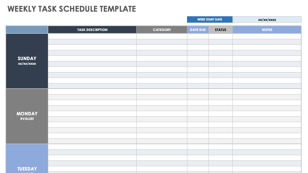 Weekly Task Schedule Template