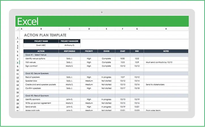 action plan template excel