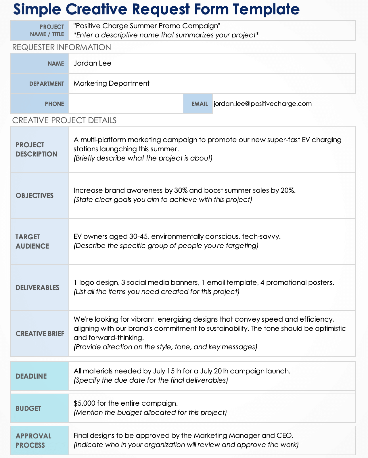 Simple Creative Request Form Template