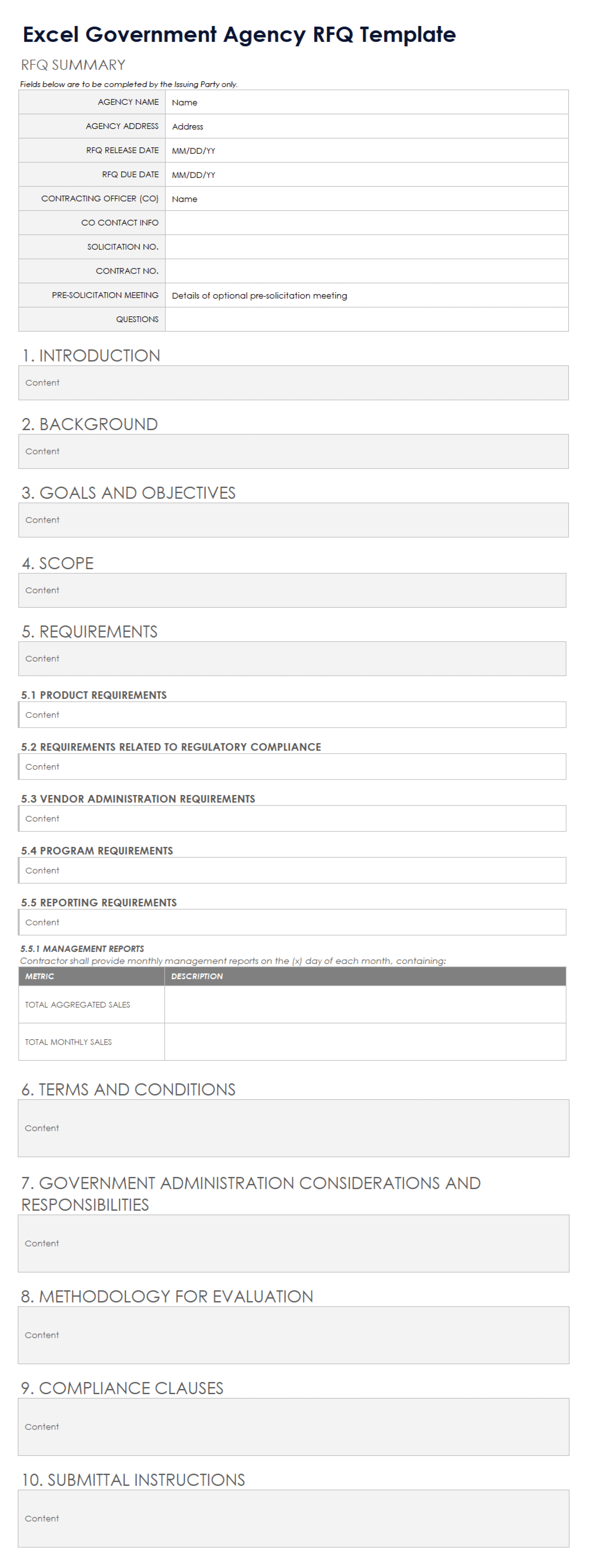 Excel Government Agency RFQ Template