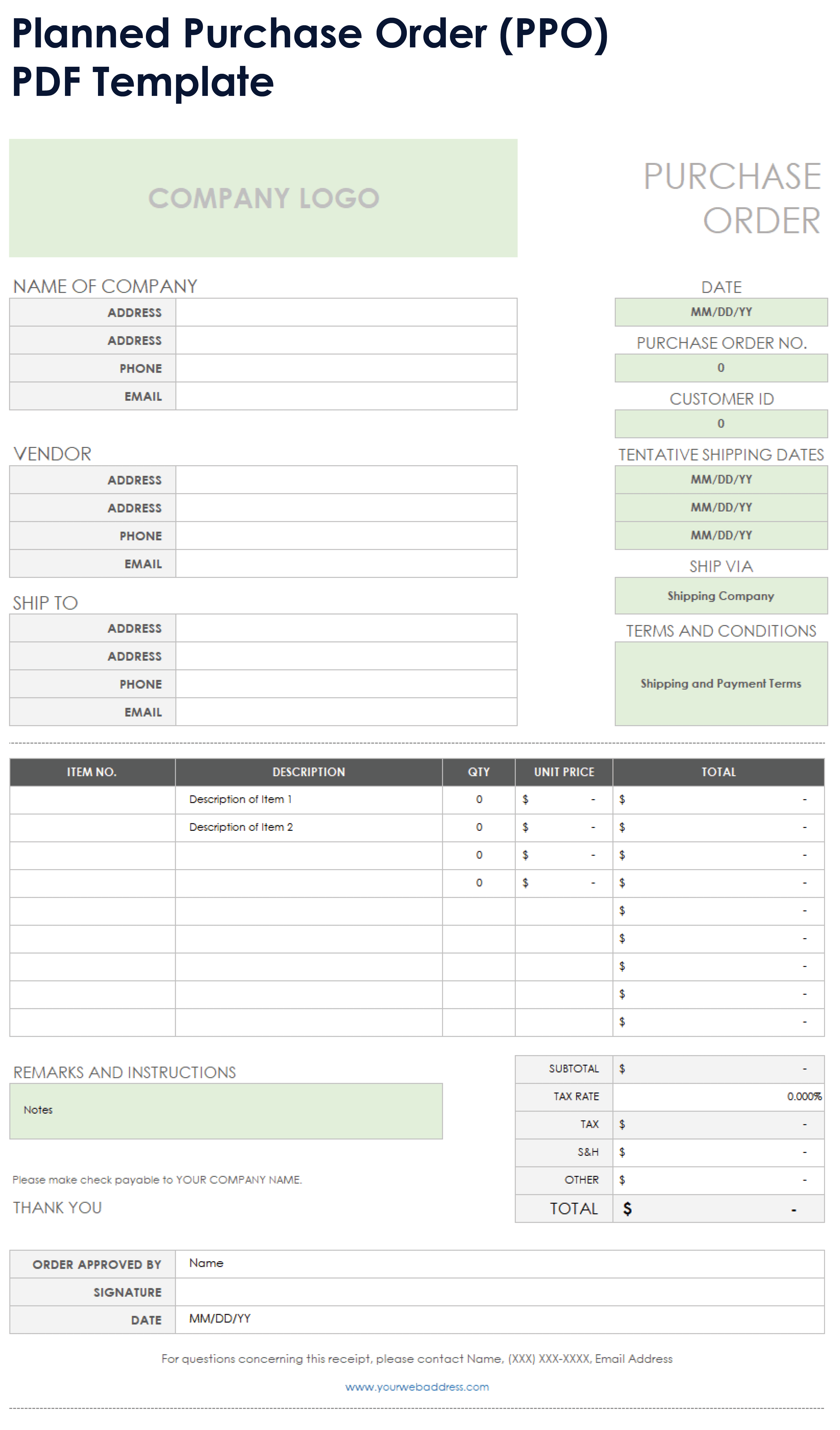 Planned Purchase Order PPO Template