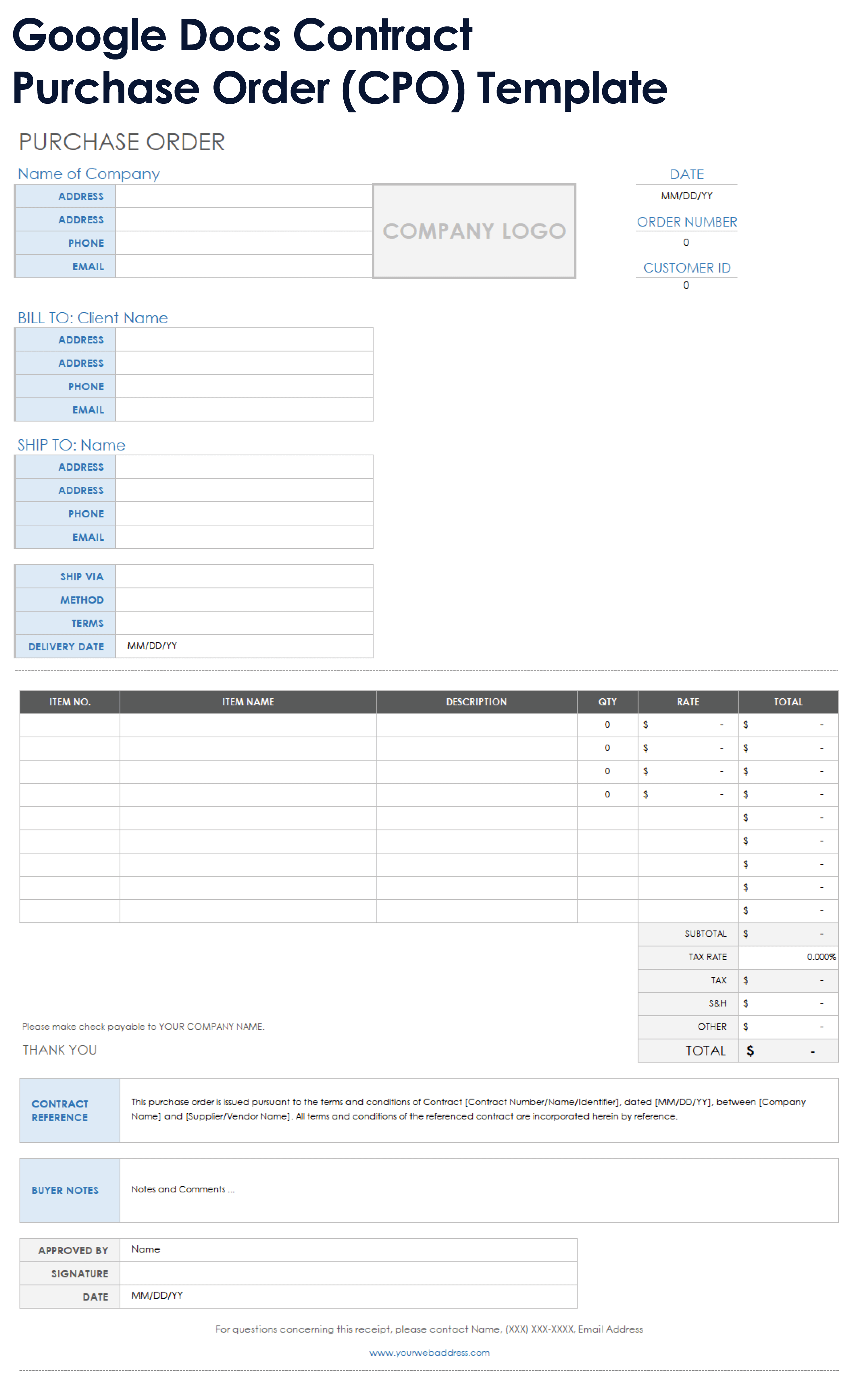 Google Docs Contract Purchase Order CPO Template