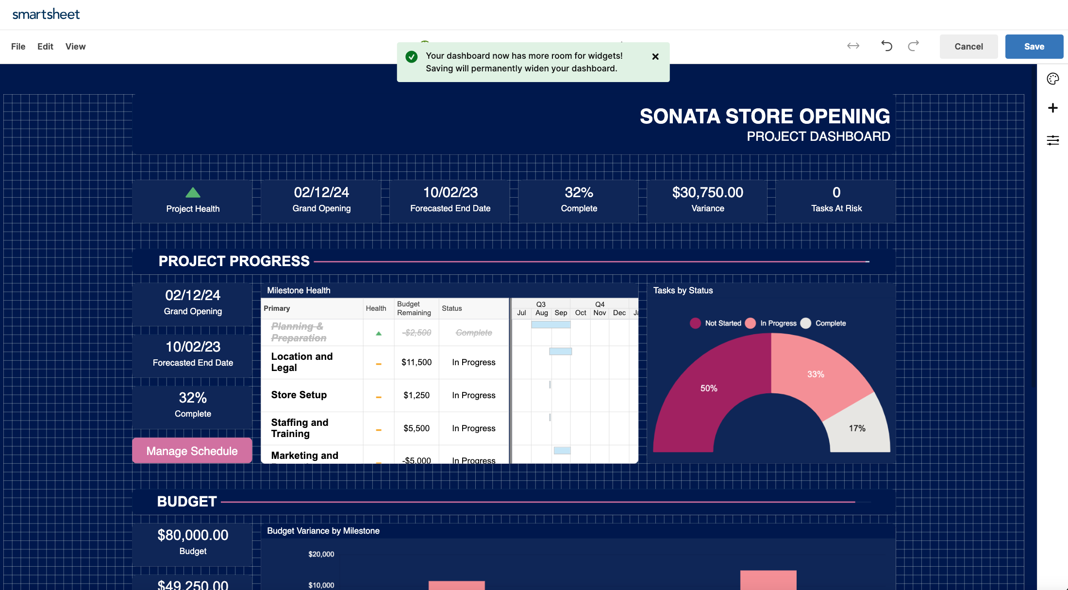 Wider dashboard canvas