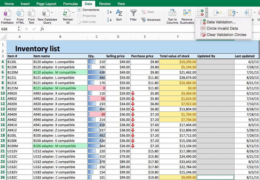 Conditional formatting data validation Excel