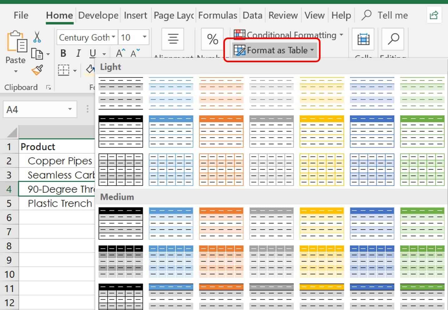 Format as Table