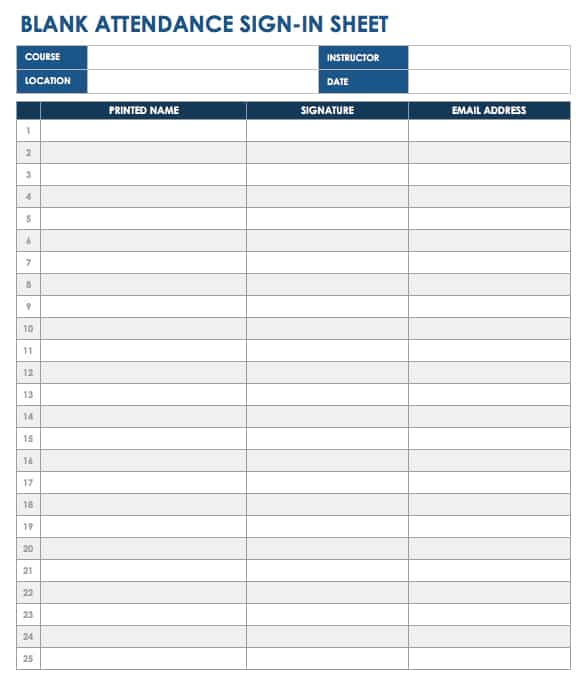 Blank Attendance Sign-in Sheet