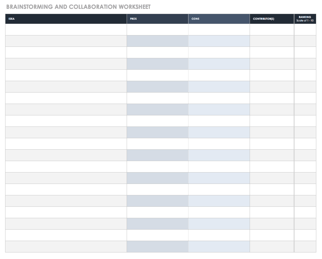 Brainstorming and Collaboration Worksheet Template