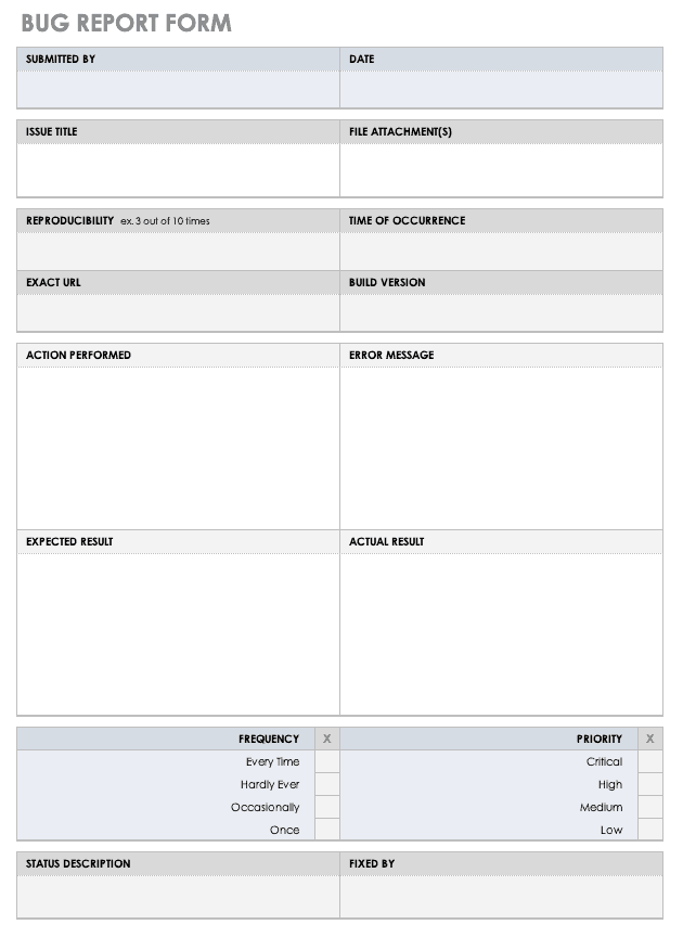 Bug Report Form Template