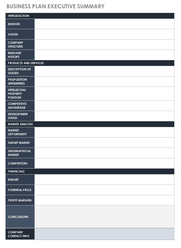 Business Plan Executive Summary Template