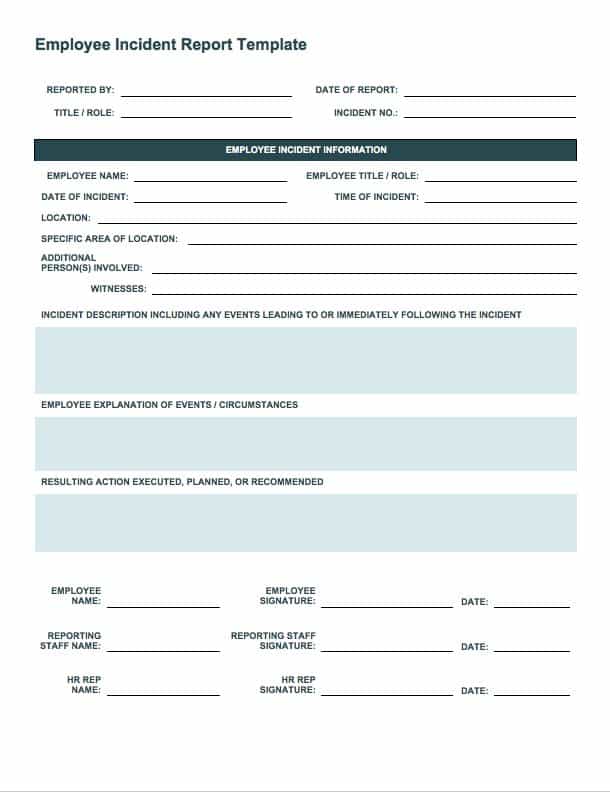 Employee Incident Report Template