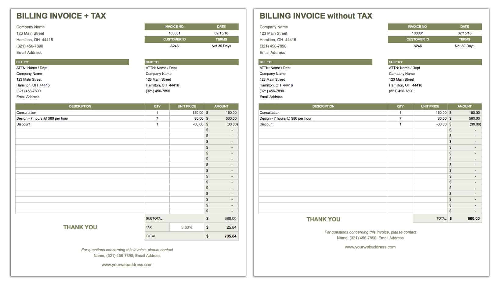 Billing Invoice Template - Google Sheets