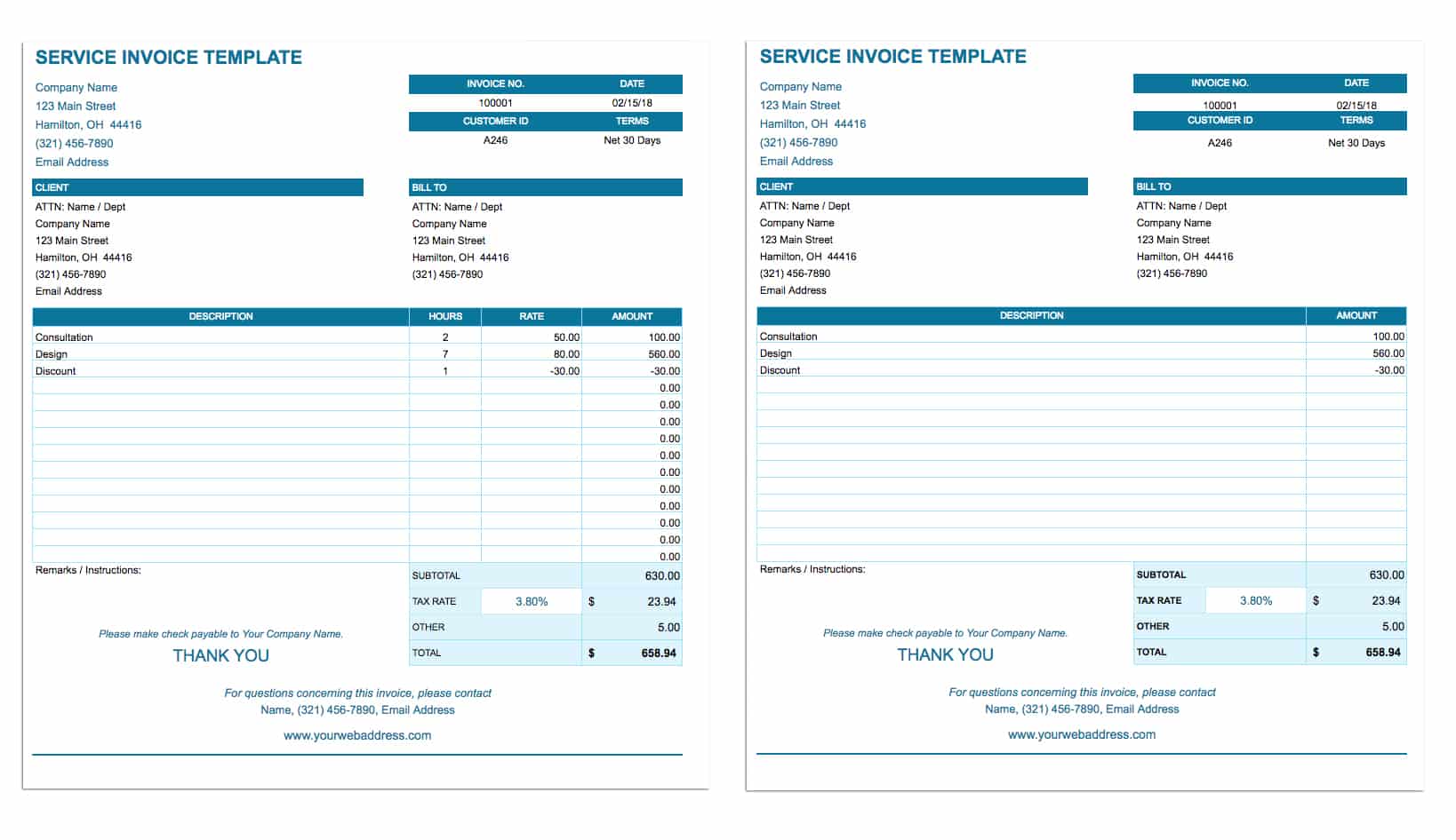 Service Invoice Template