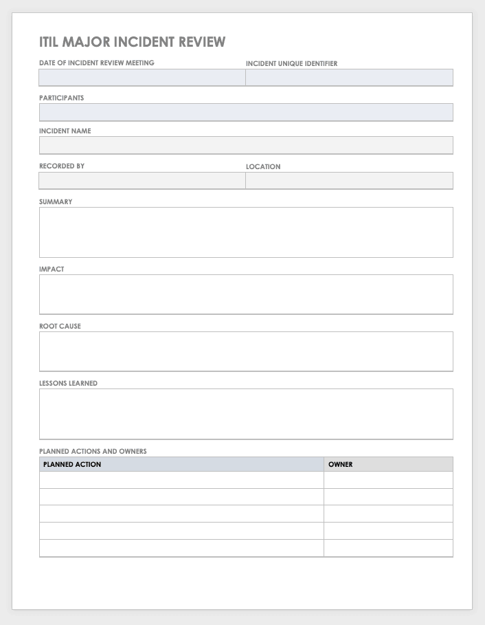 ITIL Major Incident Review Template