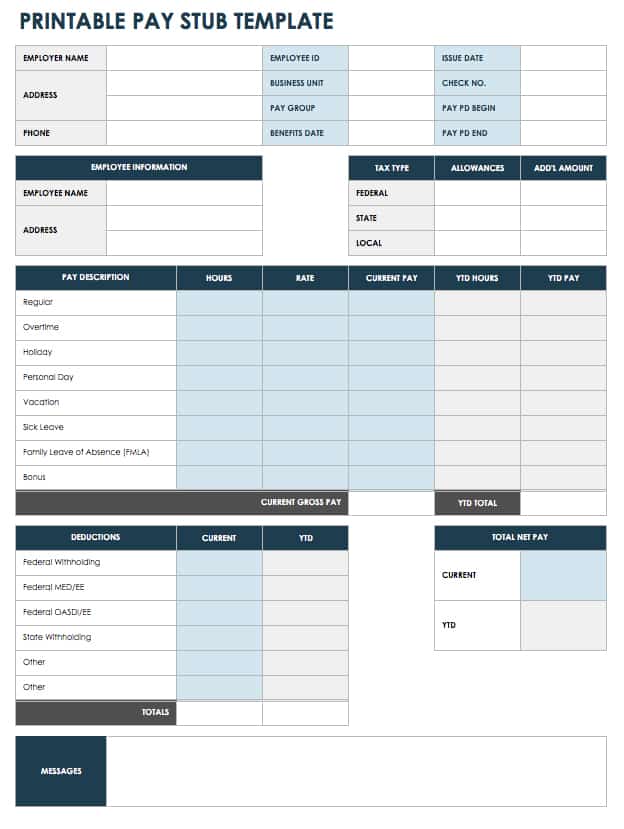 Printable Pay Stub Template