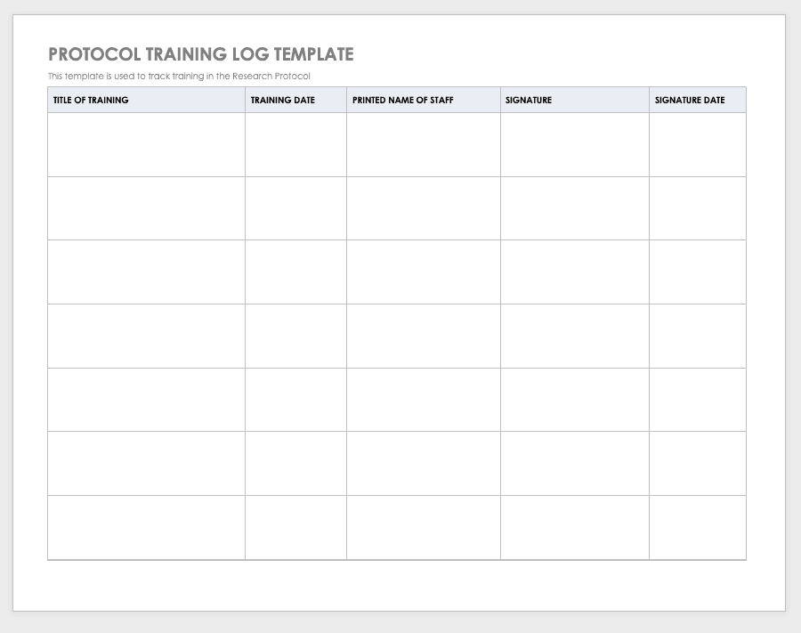 Protocol Training Log Template