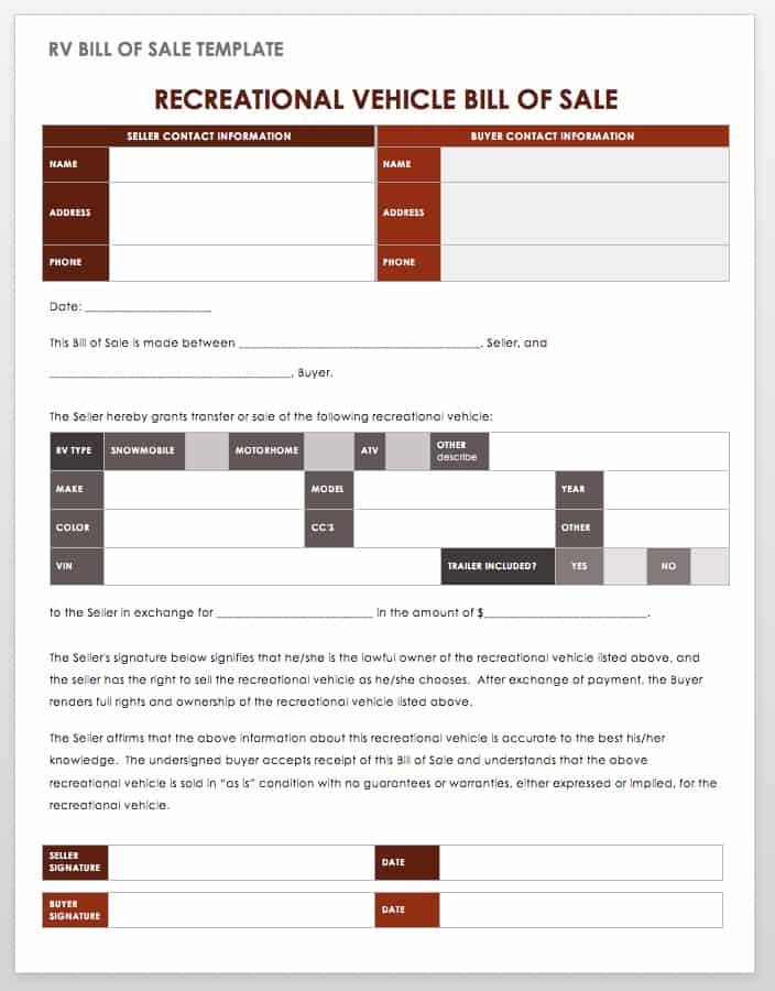 RV Bill of Sale Template