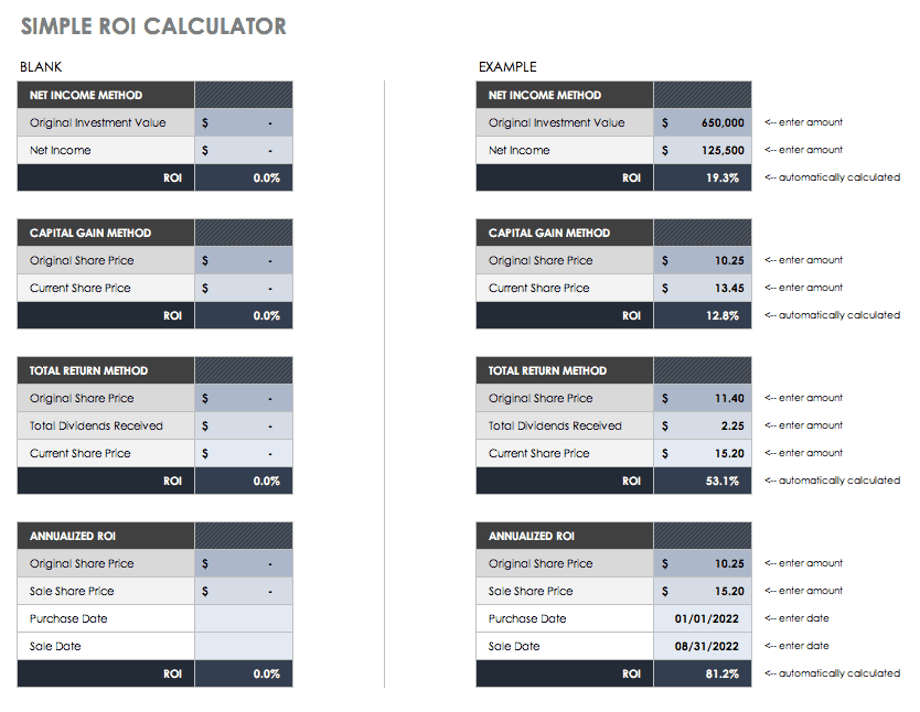 Simple ROI Calculator Template