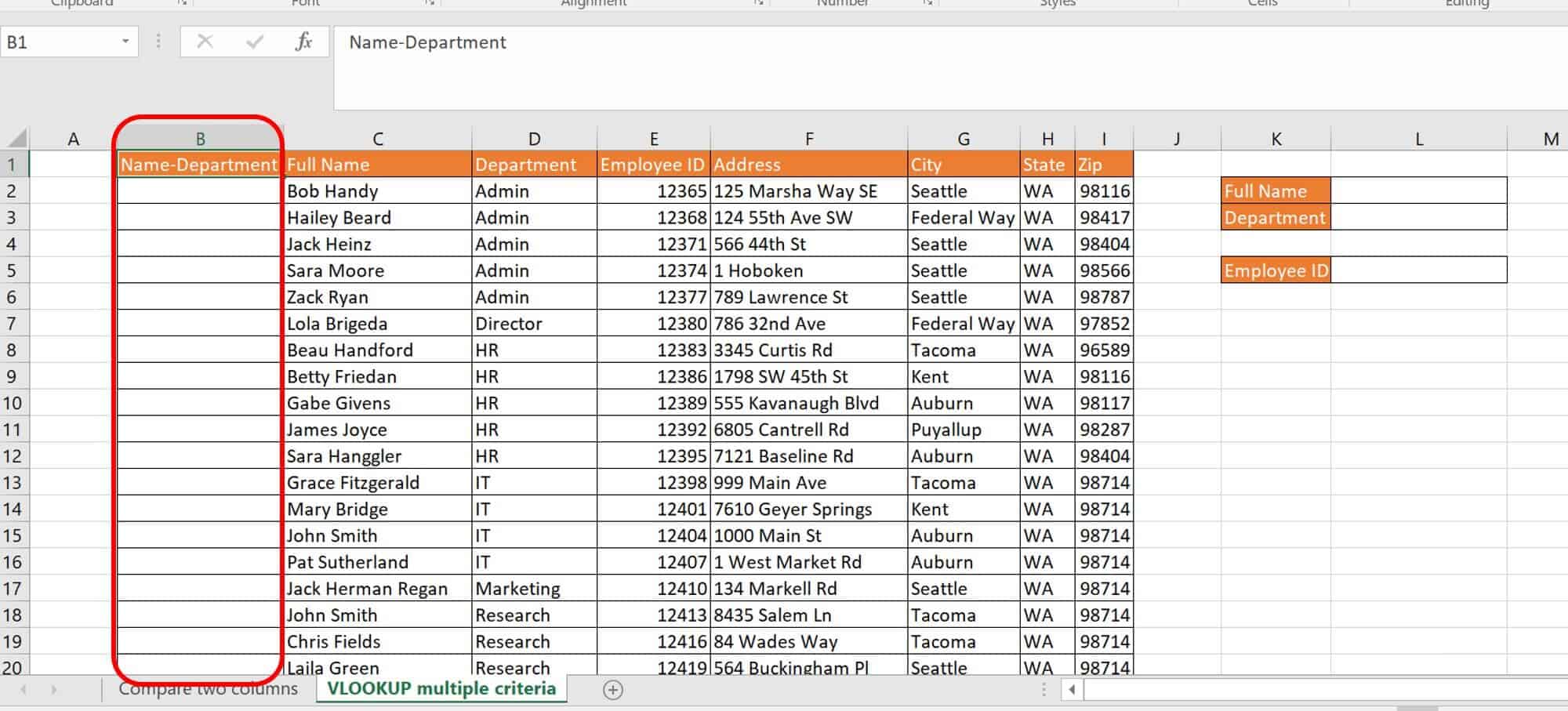 Vlookup multiple criteria sample