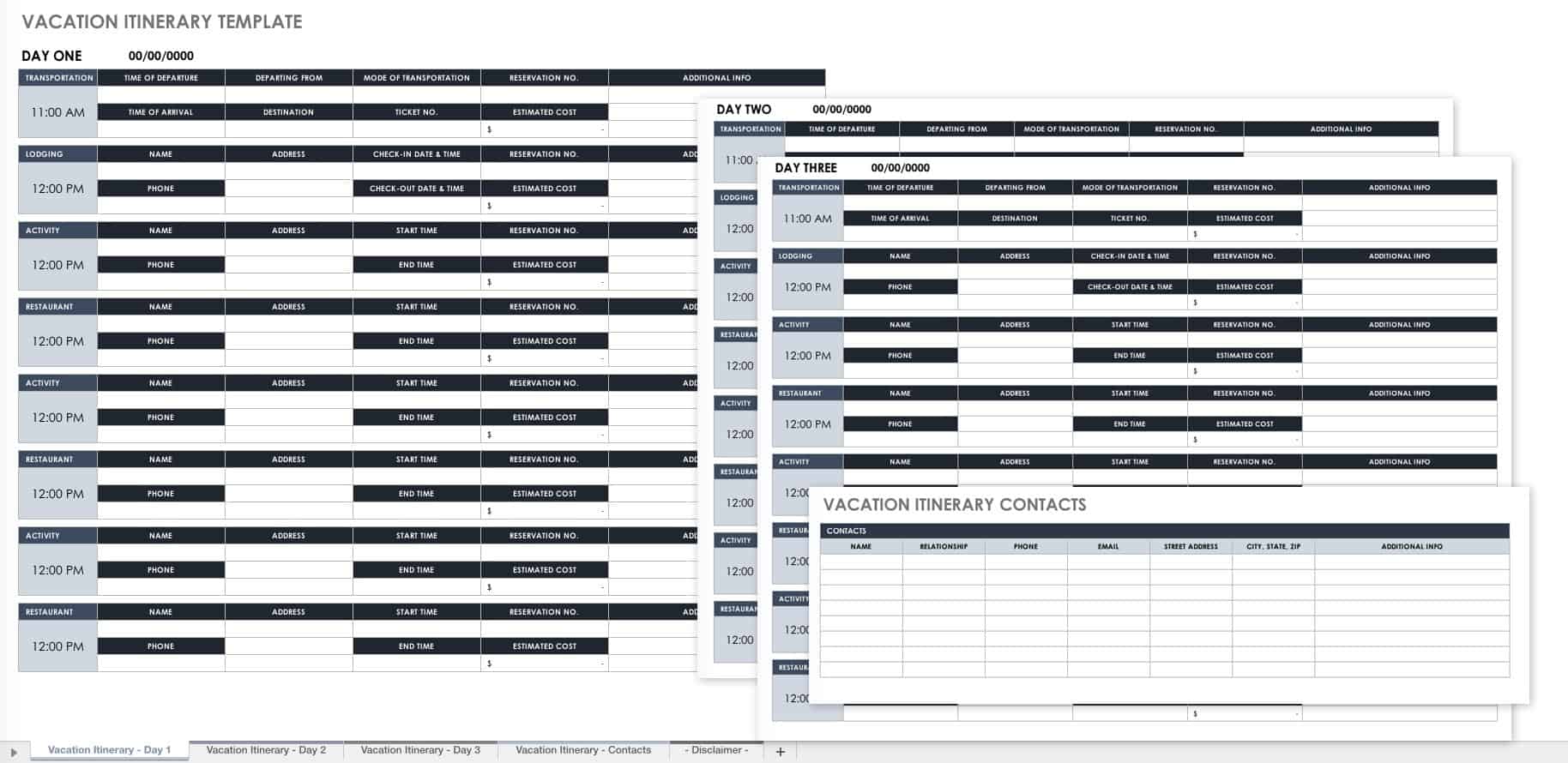 Vacation Itinerary Template