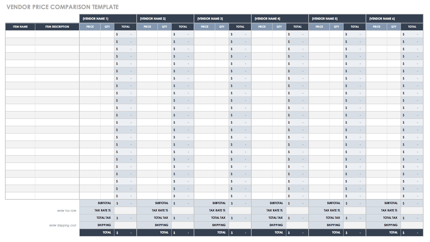 Vendor Price Comparison Template